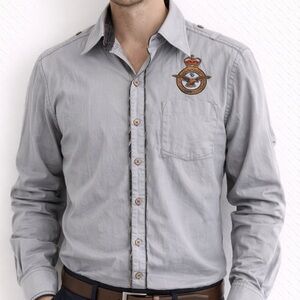 English Laundry Blaque Label Gray Embroidered Long Sleeve Button Down Medium